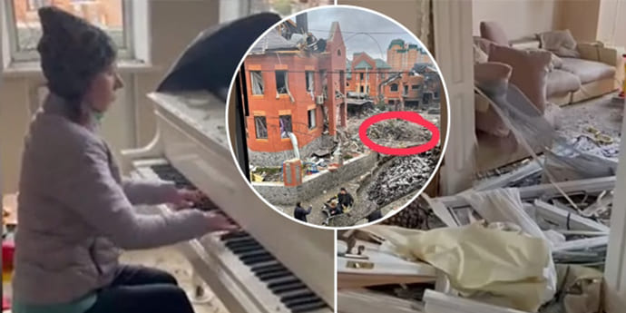Ukrainian Musician Plays Piano in her Bombed-Out Family Home before Fleeing Bila Tserkva [Video] 