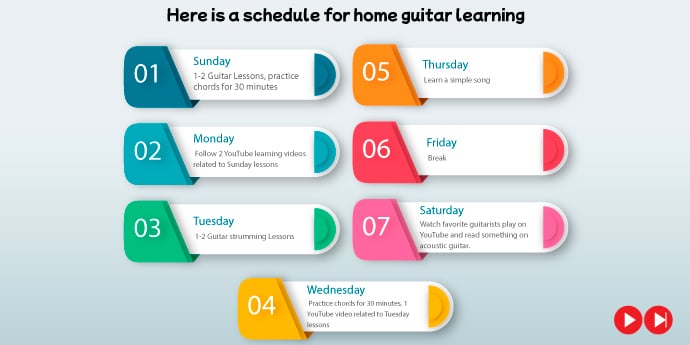 Here is a schedule for home guitar learning